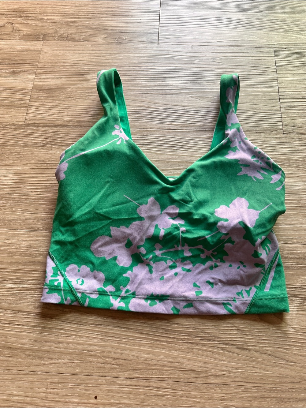 lululemon athletica Green Crop Tank with Pink Floral Print